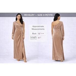 Revelry Velvet One Shoulder Maxi Dress Size 0 Petite Champagne Tan Bridesmaid
